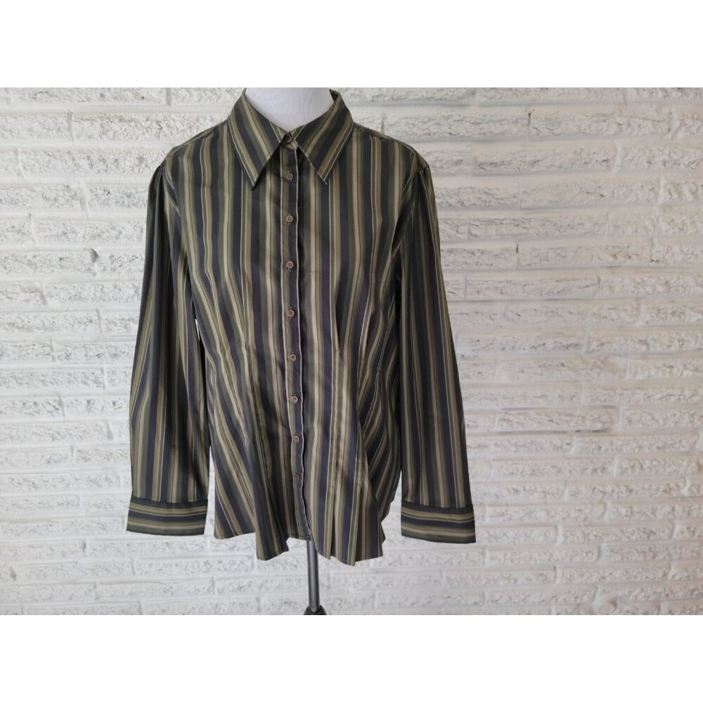 Cato Womens Shirt 18W 20W Plus Collar Button Up Green Stripe STR154XE